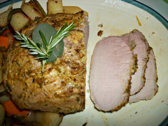 Spicy Mustard and Lemon Glazed Pork with Roasted Veggies