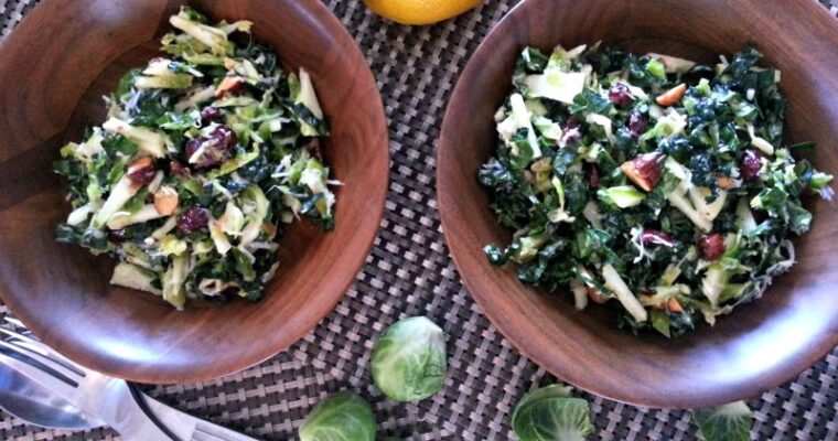 Raw Kale and Brussel Sprout Salad with a Mustard Lemon Dressing