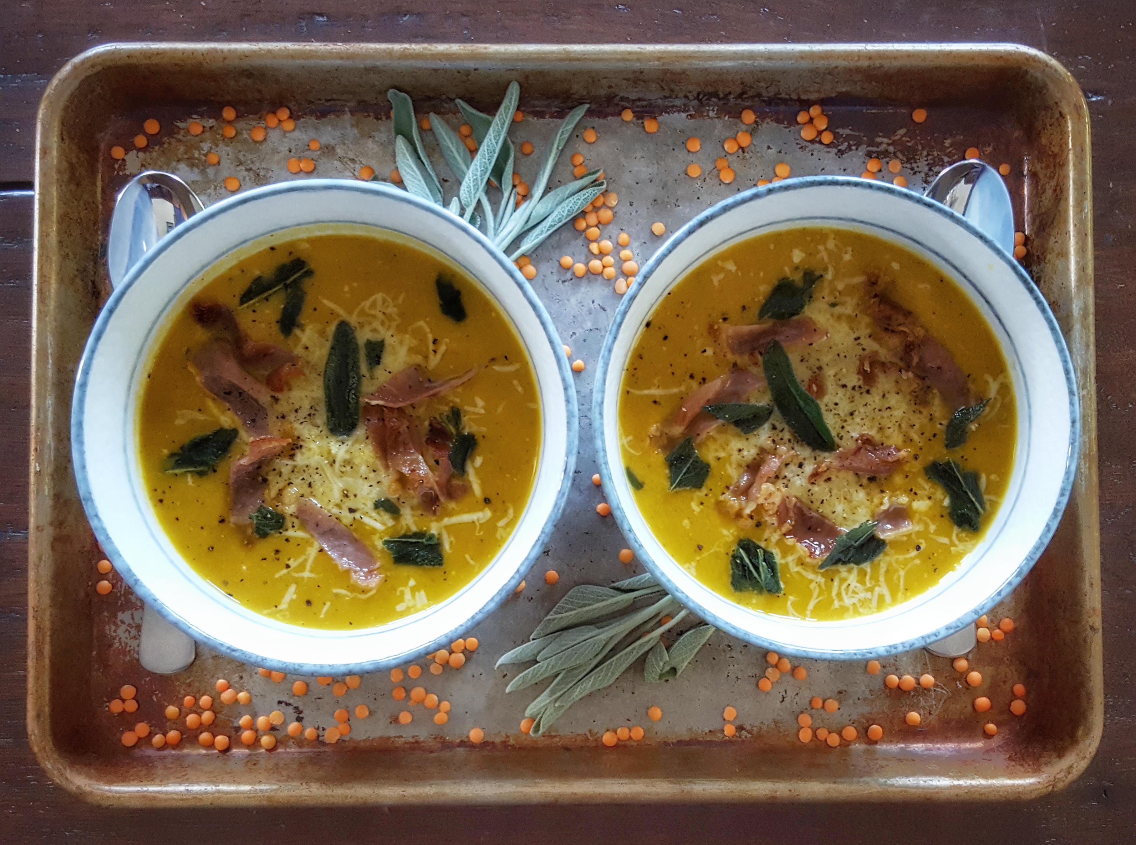 Sweet Potato, Apple and Red Lentil with Fresh Herbs Fall Soup