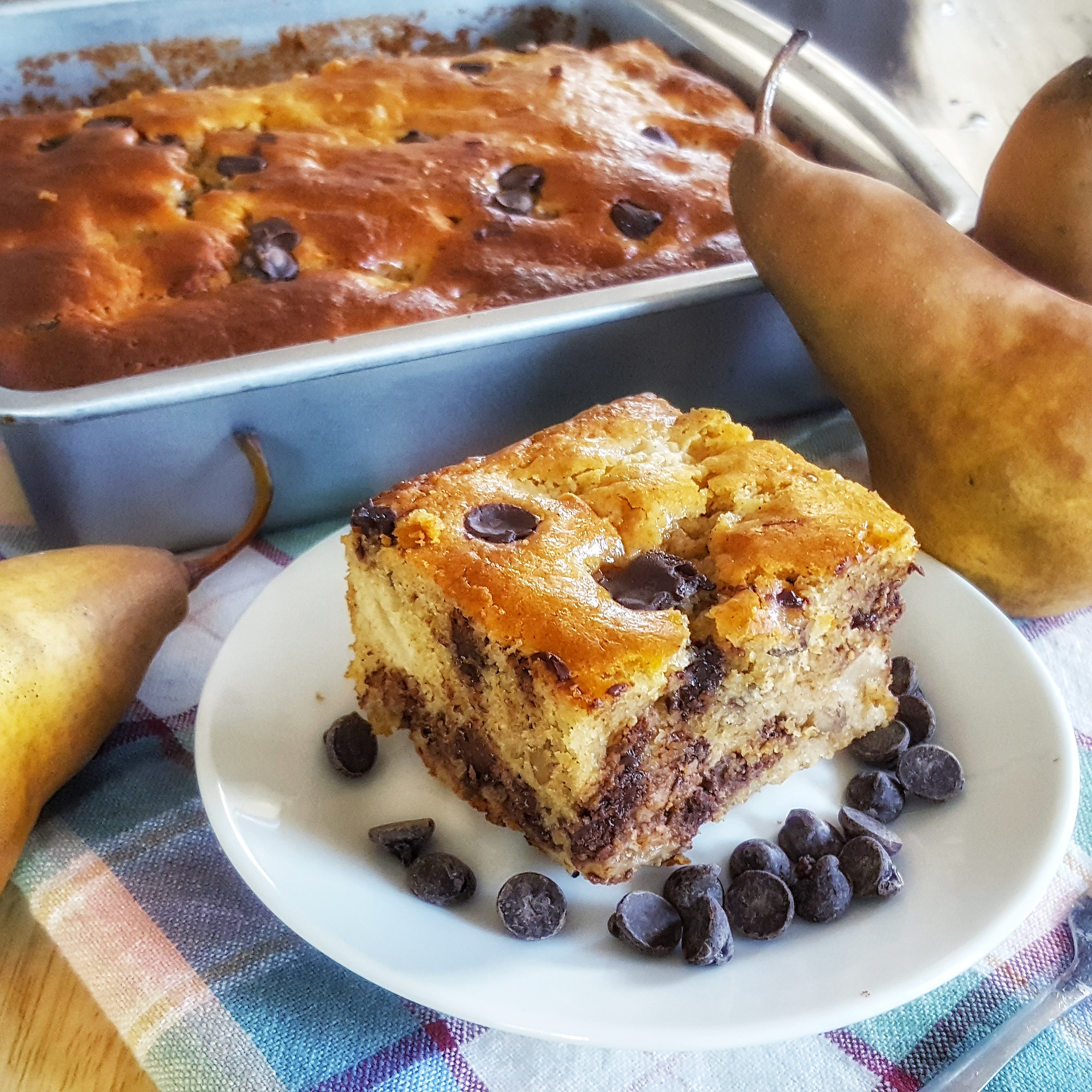 Pear, Chocolate and Walnut Olive Oil Cake