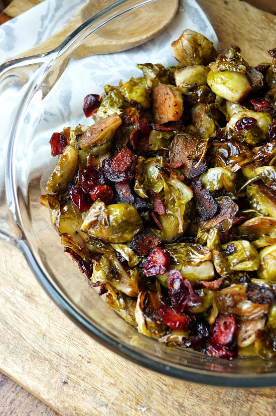 Old House to New Home Maple Balsamic Roasted Brussel Sprouts with Bacon and Cranberries