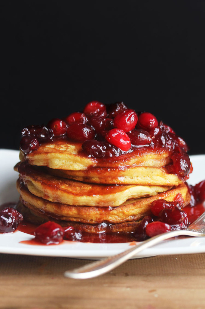 Grandbaby Cakes Eggnog Pancakes with Maple Cranberry Syrup