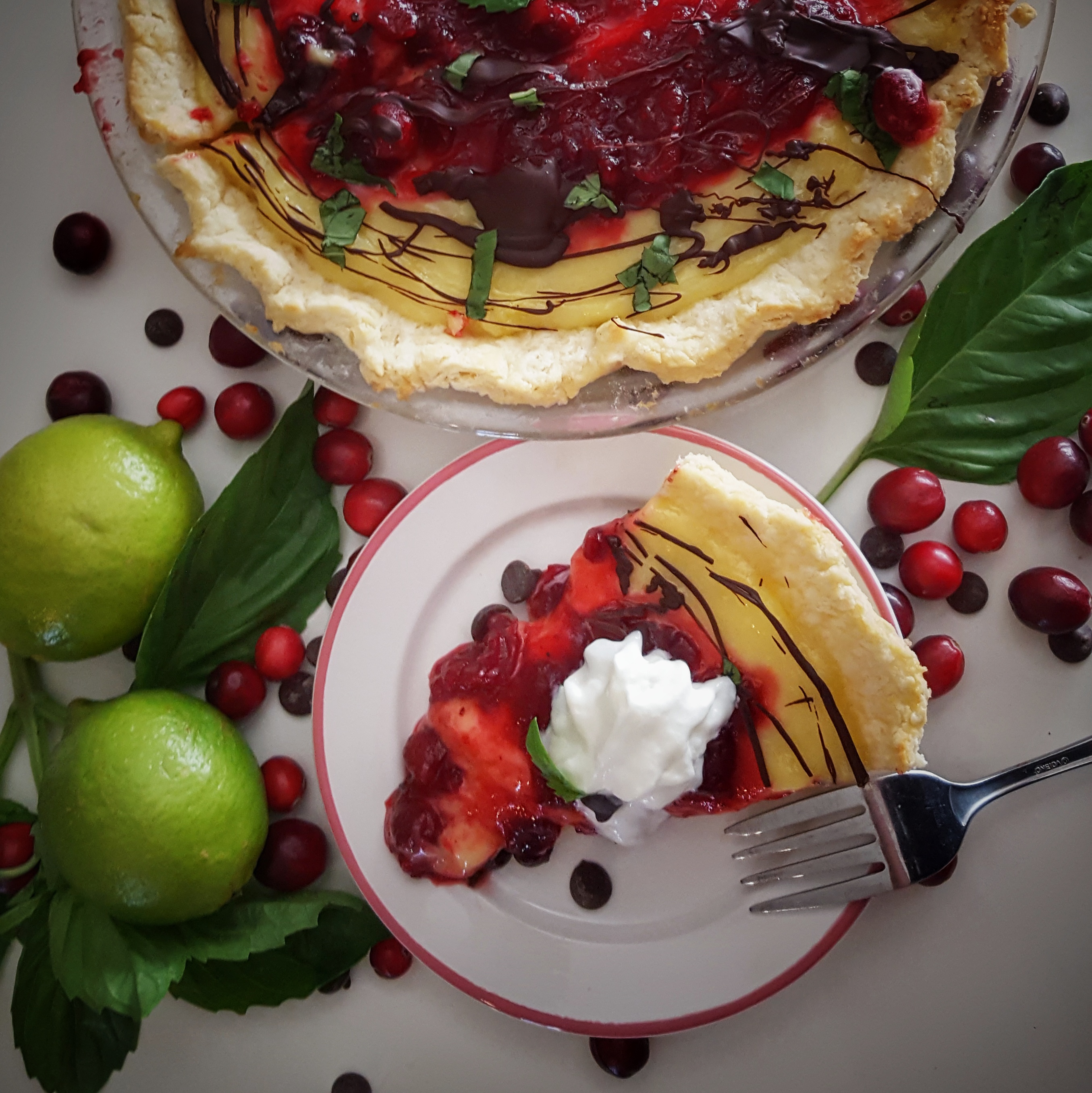 Basil-Infused Lime Curd Tart with Cranberry Orange Compote