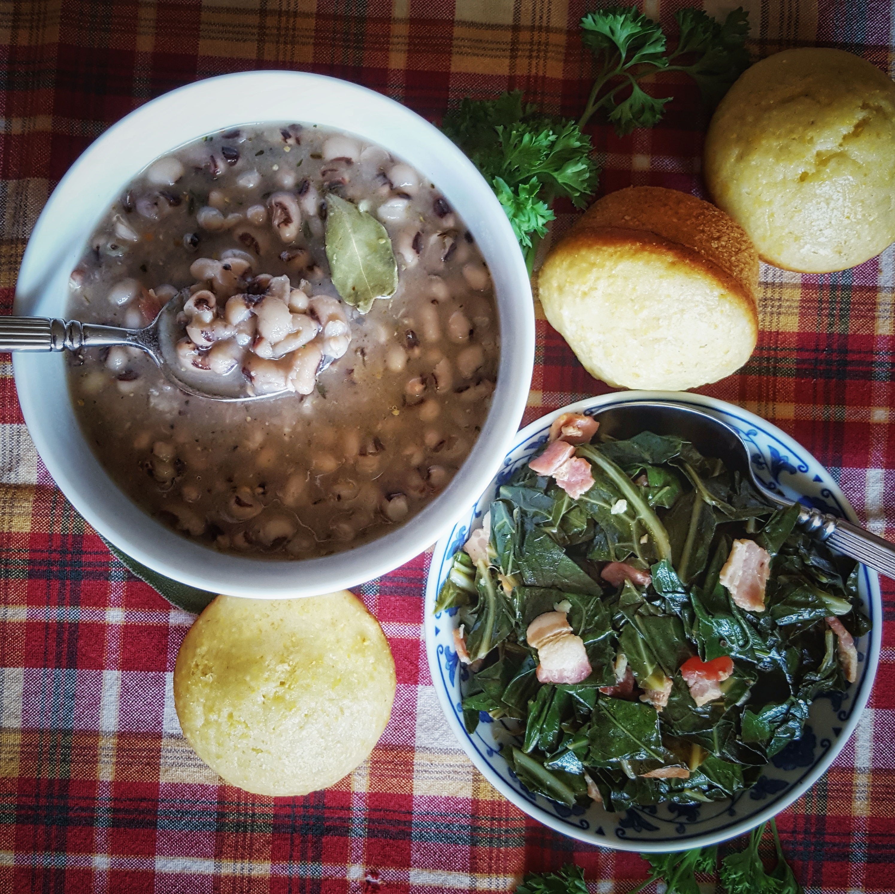 Black-Eyed Peas, Collard Greens and Cornbread: Southern US New Years Good Luck Foods