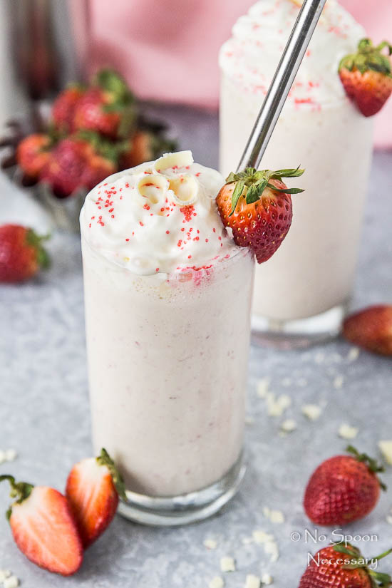 Photo from No Spoon Necessary: White Chocolate Covered Strawberry Boozy Milkshake