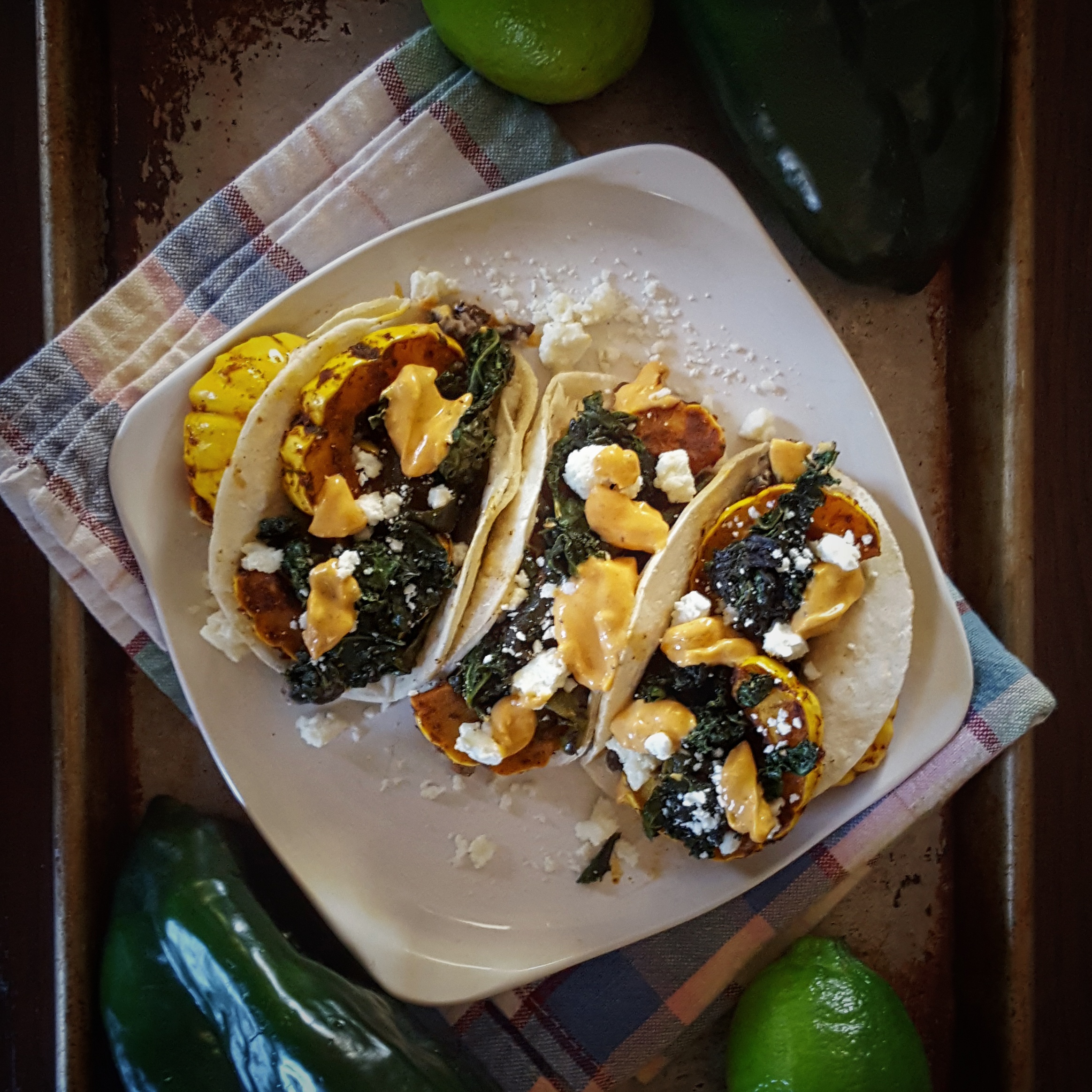 Roasted Delicata Squash, Kale and Black Bean Tacos with Smoked Spanish Paprika and Chili Aioli | Simply Sophisticated Cooking
