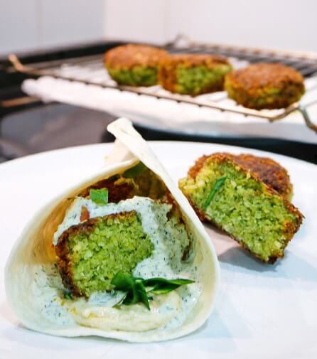 Homemade falafel wrapped in a tortilla.