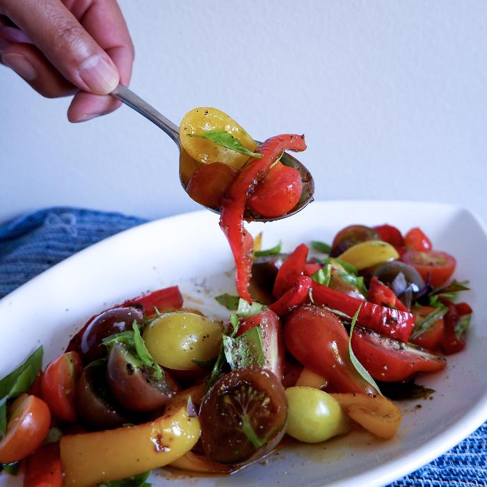 Grill Pepper and Tomatoes with Fresh Basil