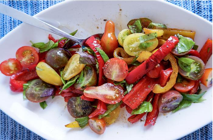 Grilled Peppers and Cherry Tomatoes with Fresh Basil