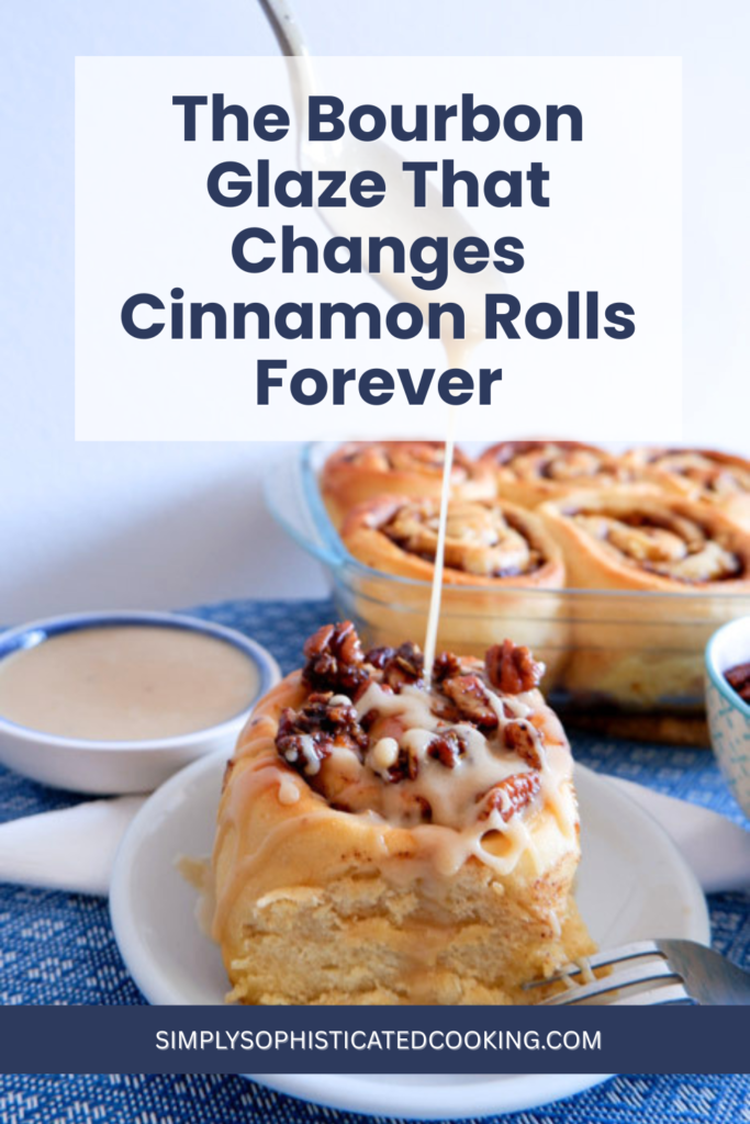 Apple pear cinnamon rolls drizzled with brown sugar bourbon glaze and candied pecans