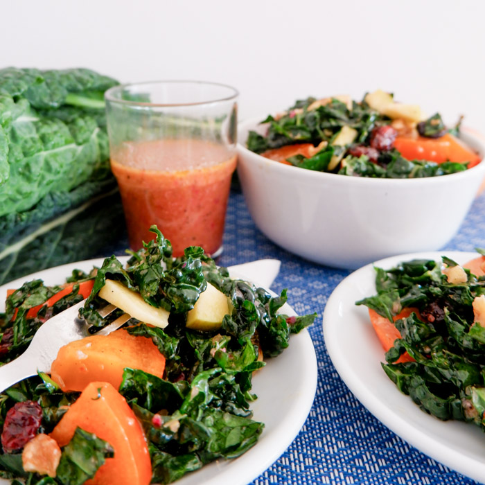 Kale Salad with Apples and Persimmon