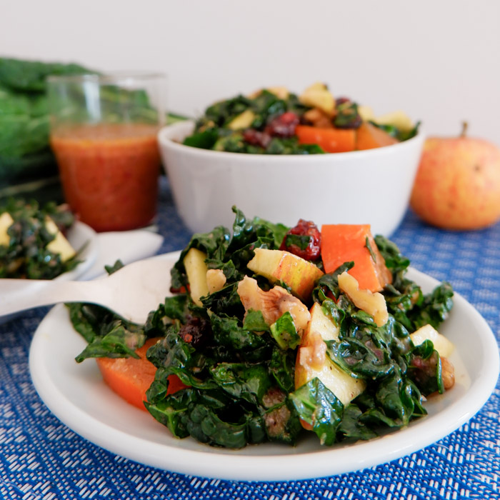 Kale Salad with Apples and Persimmon