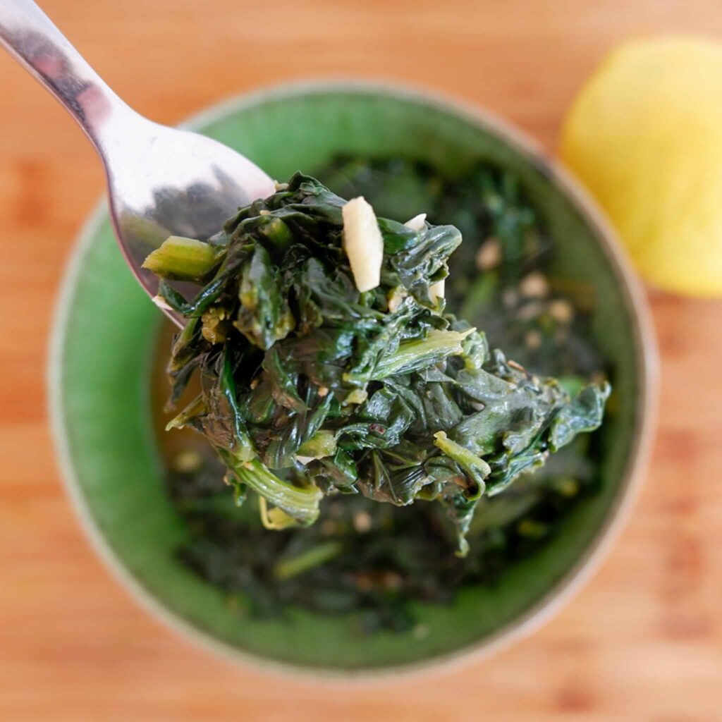 Asian-inspired Garlic and Ginger Sauteed Spinach is the perfect easy side dish. 