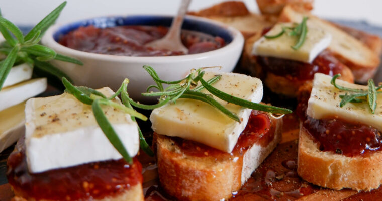 Fig and Brie Crostini with Balsamic and Hot Honey