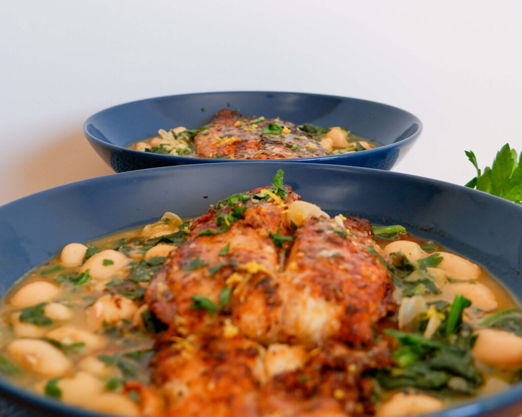 Panga fish fillets seasoned with smoked paprika and herbes de Provence before searing